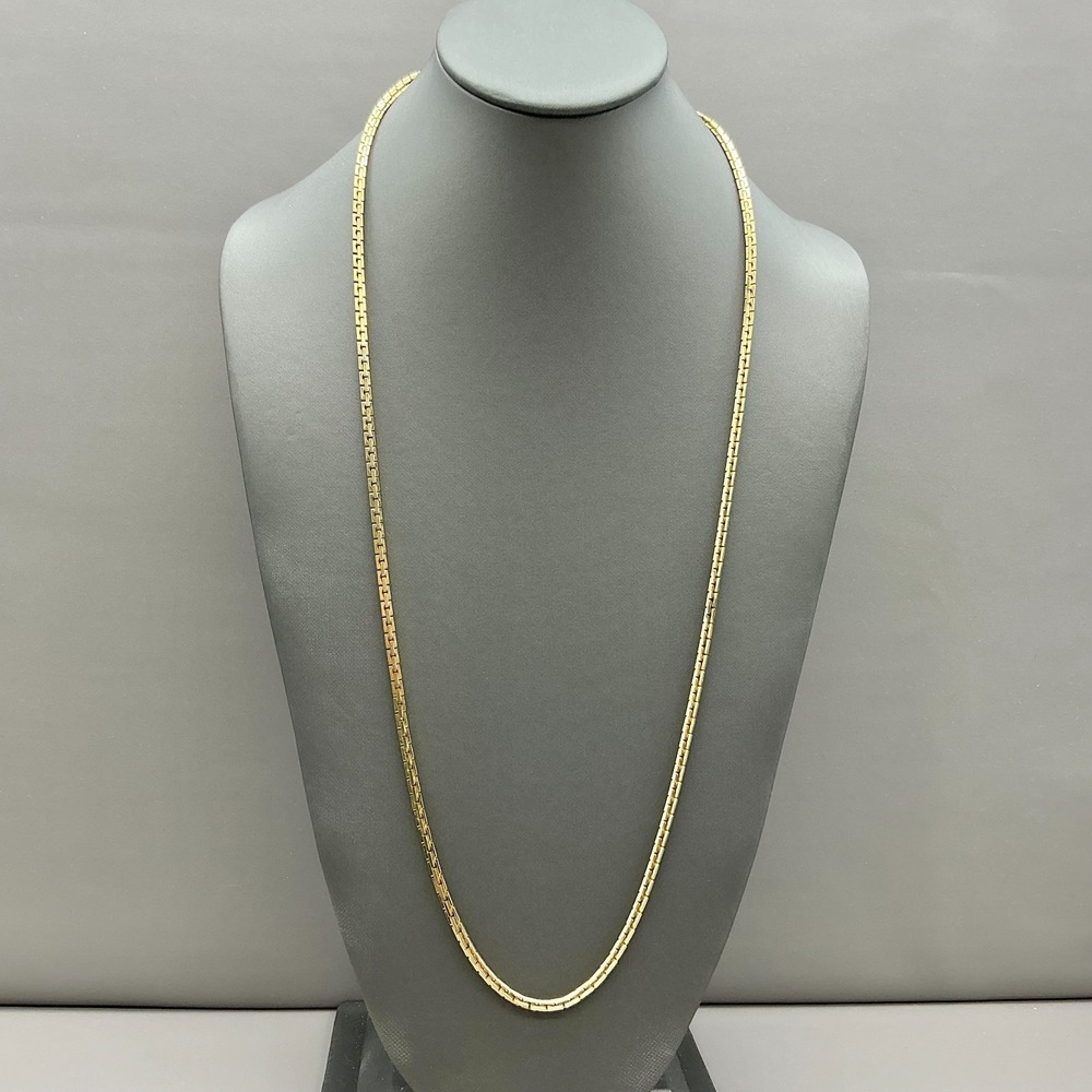 Vintage Les Bernard Necklace Gold Tone Box Chain Minimalist Layering 26" Signed